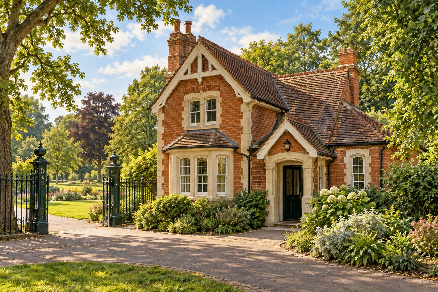 AI illustration based on official references: Maldon Museum's Edwardian former park keeper's lodge by Promenade Park, shown empty; not a photograph.