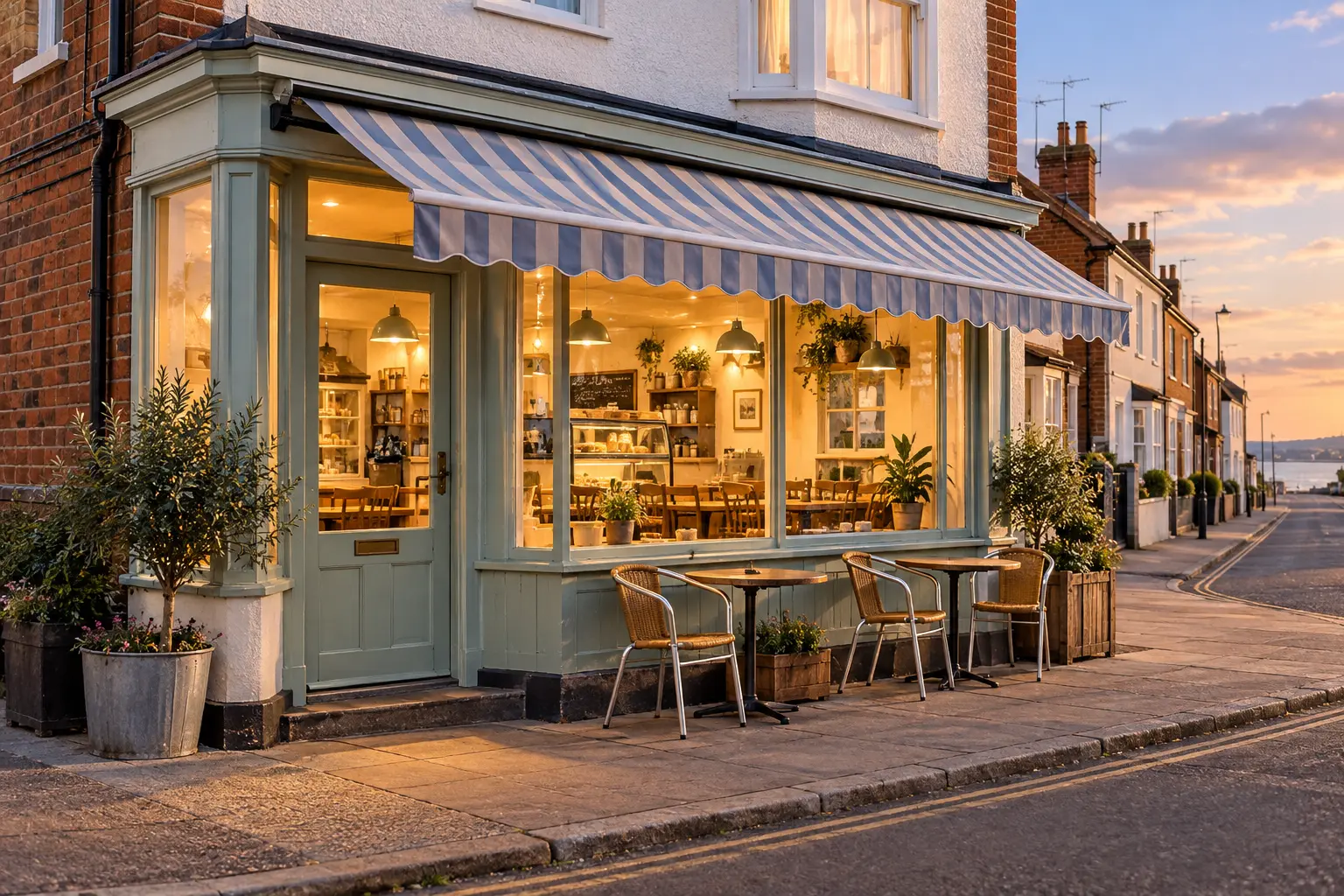 AI illustration based on the venue's official references: Rainbow Cafe's Wick Lane neighbourhood frontage, shown empty; not a photograph.